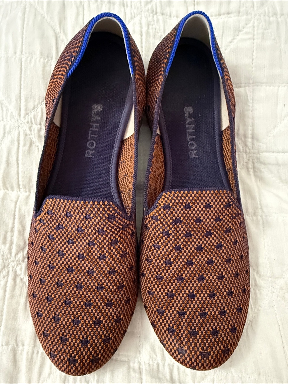 Rothy's Limited Edition Sienna Dot Knit Slip-On Flats Rust Brown/Navy - 10